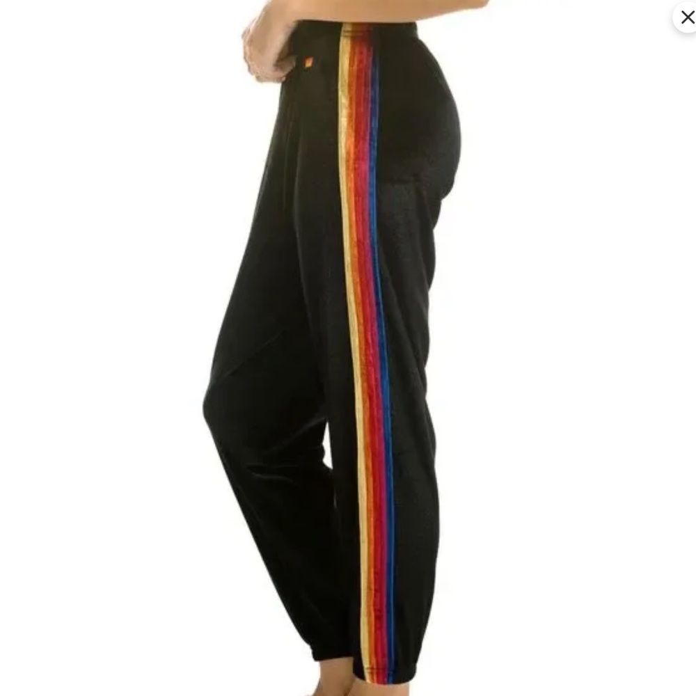 Aviator Nation Women's Classic Velvet Sweatpants Joggers Size M Black 5-Stripe